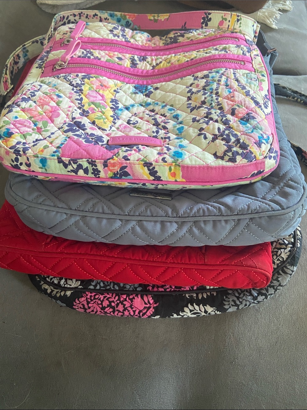 Vera Bradley Quilted Floral Crossbody with Pink Trim